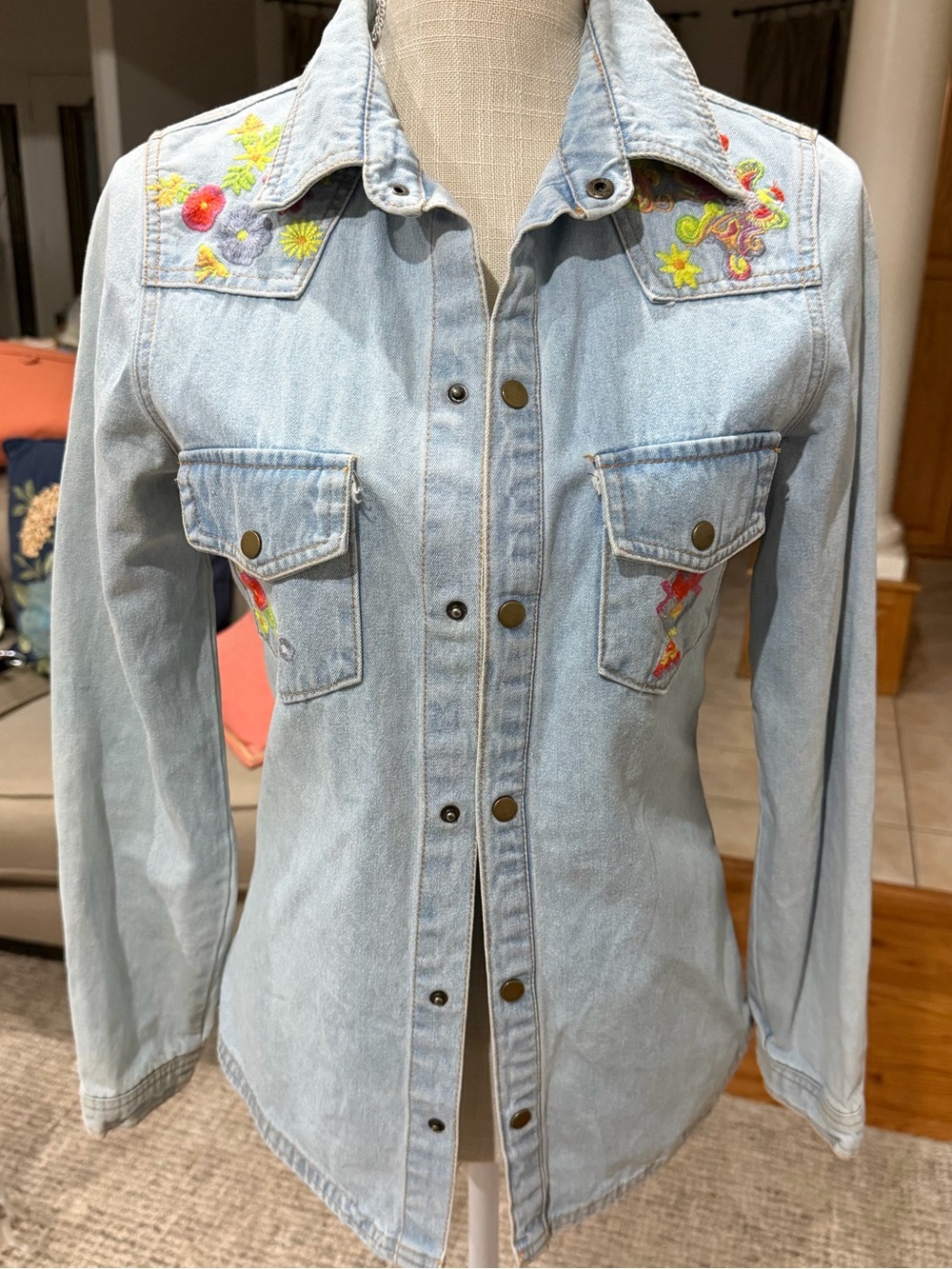Free People Embroidered Denim Shirt HTF